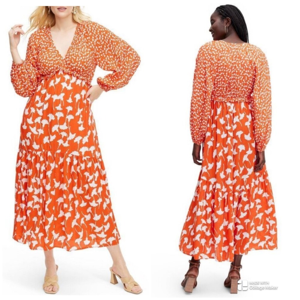 Diane von Furstenberg for Target Ginkgo Cherry Tomato Maxi Dress Women L Boho
